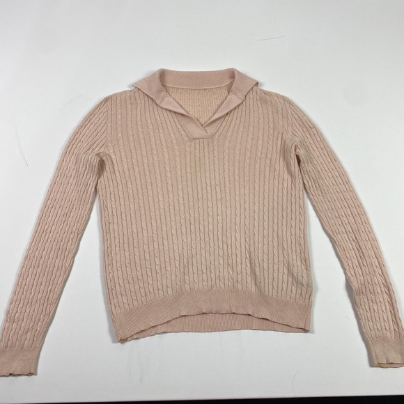 Lauren Ralph Lauren Sweaters - Lauren Ralph Lauren Cable Knit Sweater Womens Small Pink Silk V Neck Long Sleeve